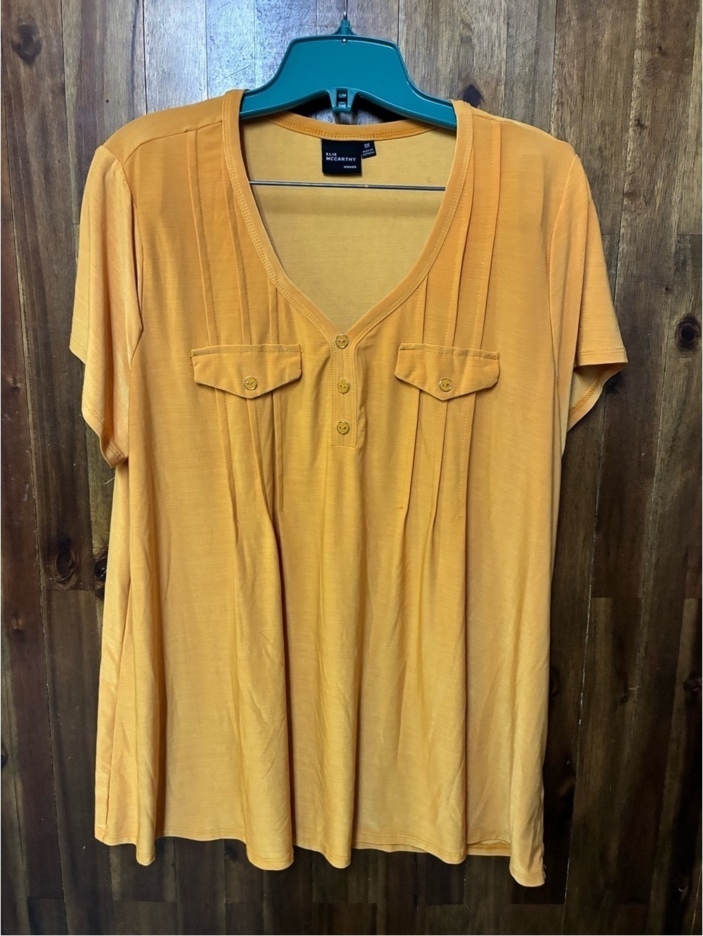 Elie McCarthy 3X Mustard Yellow Henley Tunic Top Boho Relaxed Cottagecore